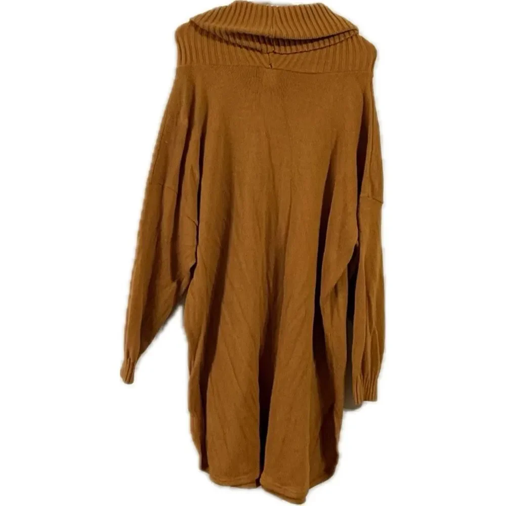 Chunky Knit Brown Turtleneck Sweater Dress‎